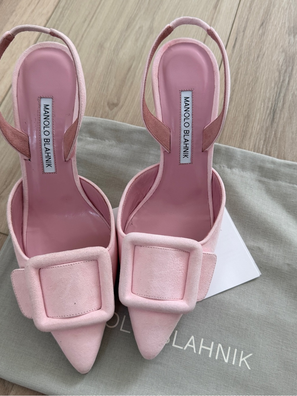 Manolo Blahnik Blush Pink Suede Slingback Pumps with Buckle